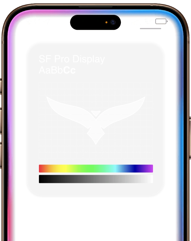 Mockup de smartphone que muestra tipografía de guía de marca y paleta de colores.